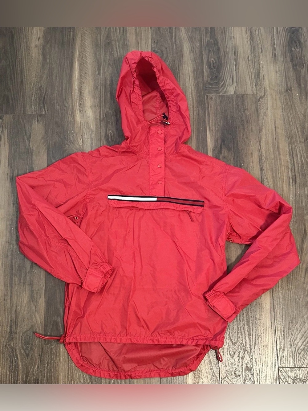 Tommy Jeans  1/4 Zip Button Up Pullover Windbreaker Hilfiger L Large Hooded VTG